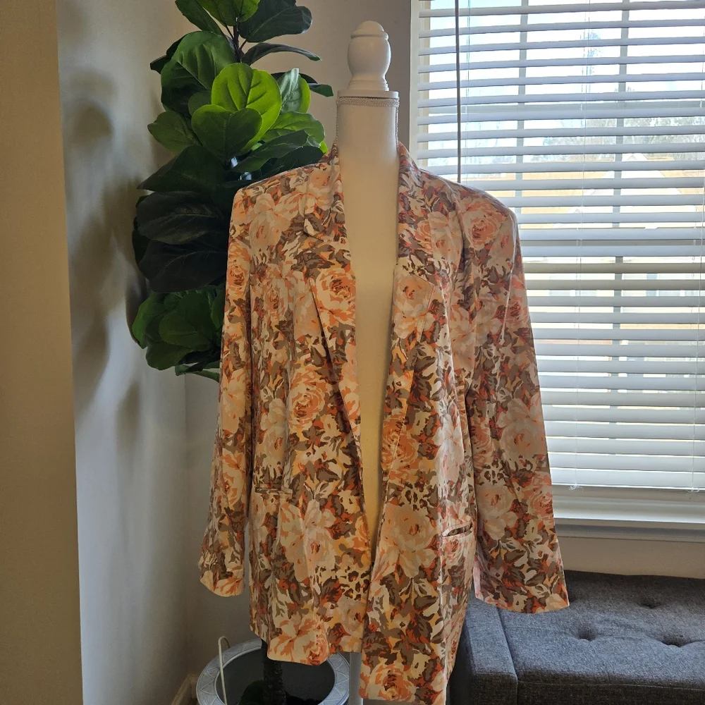 EVA Mendez Women's Size 16 Floral lined silky 1-button blazer - Picture 3 of 8
